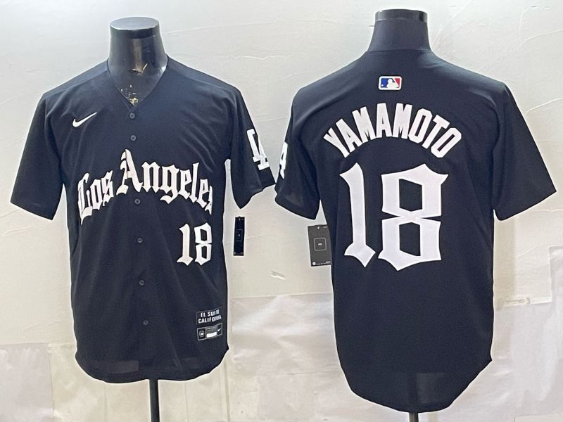 Men 2026 Los Angeles Dodgers #18 Yamamoto Black 5th generation Joint Name Nike MLB Jersey style 01->->